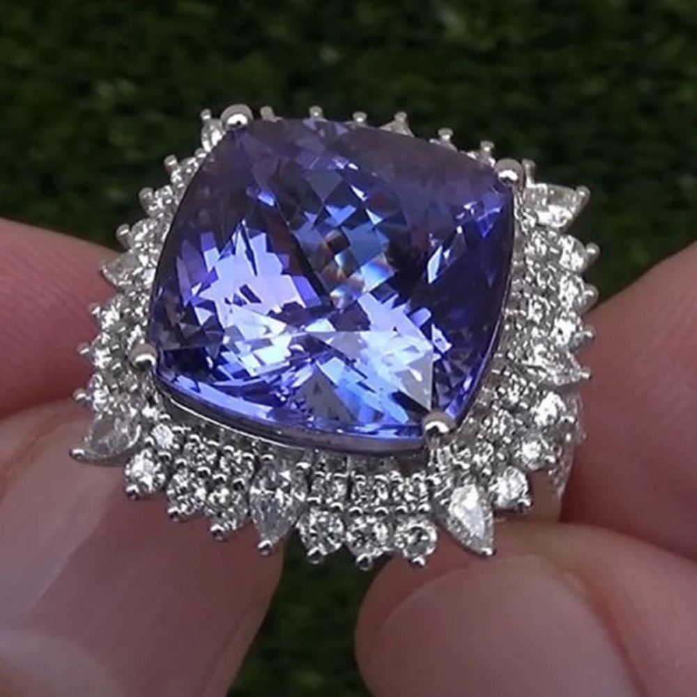 New Vintage 925 Silver Square Cut Blue Sapphire Ring - Picture 4 of 6